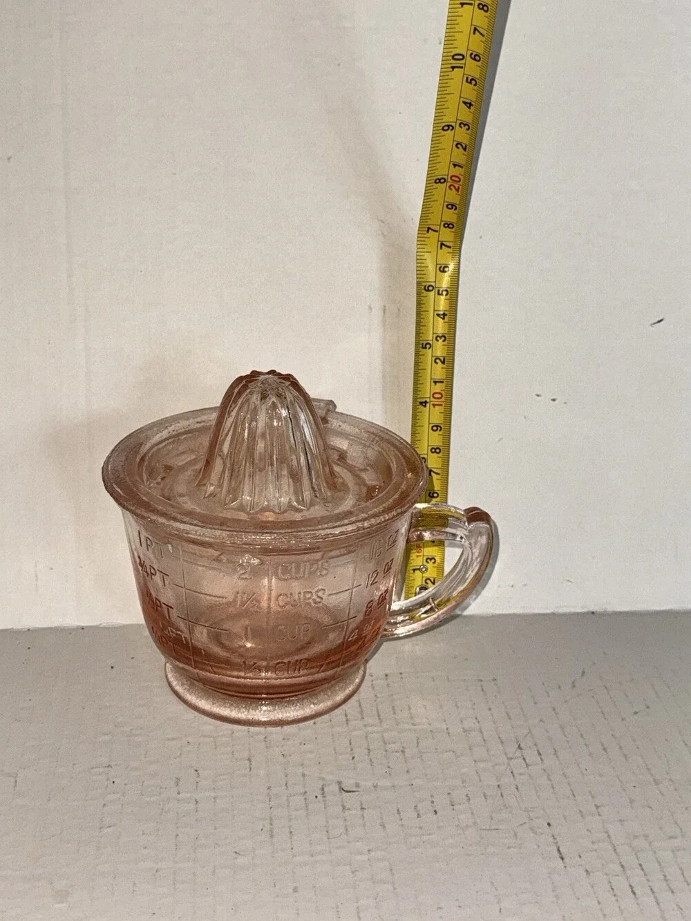 Vintage Pink Depression Glass 2 Cup Measuring Juicer Reamer Citrus Set